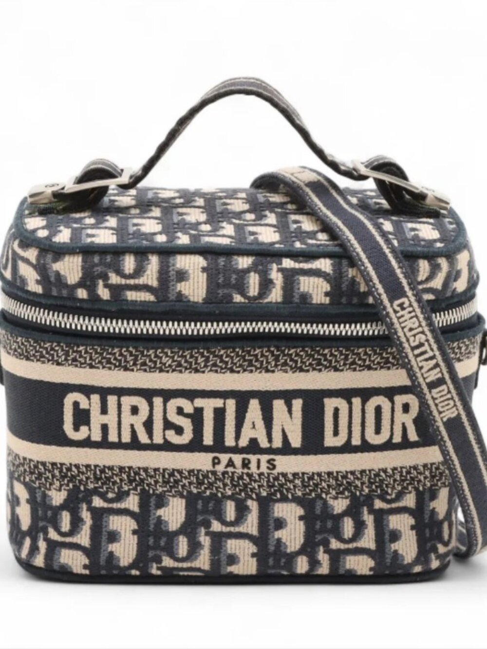 Christian Dior Oblique Canvas Two-Way Vanity Bag Navy Blue